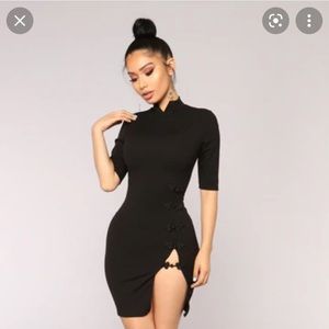 Fashion nova black above knee dress with slit size small